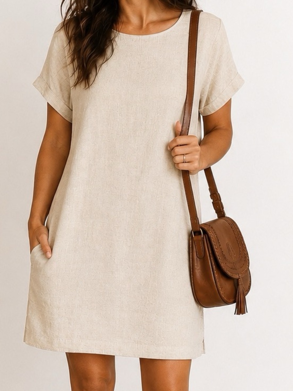 Linen Blend Coastal Chic Lagenlook Boho Earthy Lisa & Lucy Dress, Size Medium